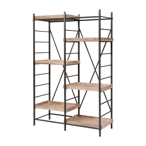 Tonka Staggered Shelving Unit in Natural Wood with White Antique and Bronze Furniture ELK Home 