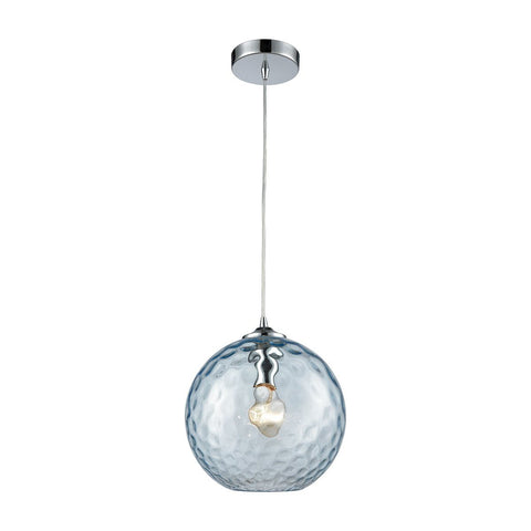 Watersphere 1 Light Pendant In Polished Chrome With Aqua Hammered Glass Ceiling Elk Lighting 