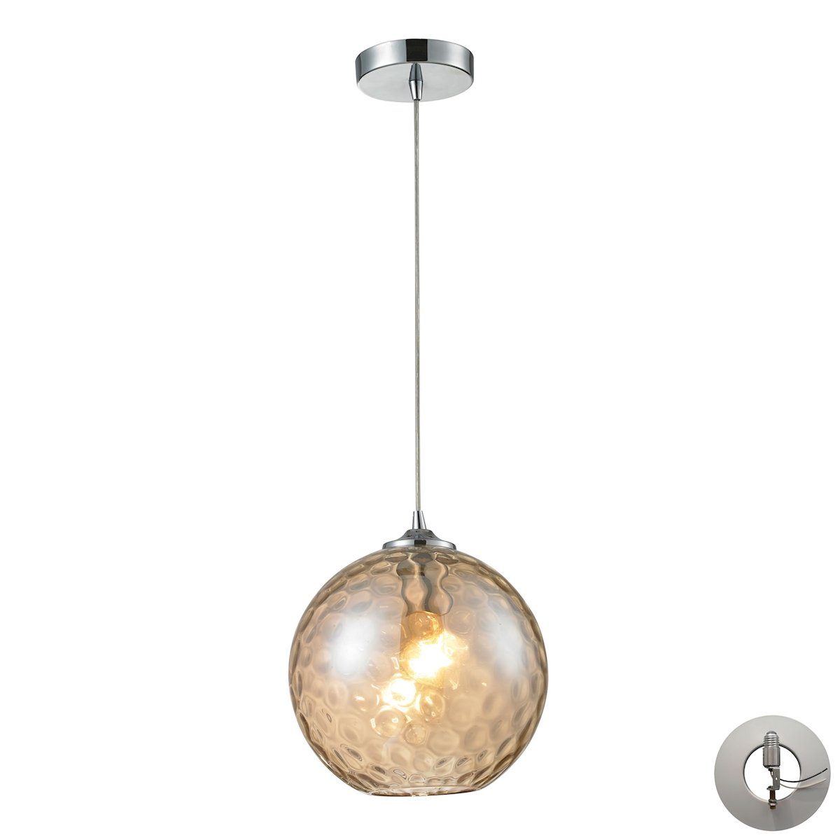 Watersphere 1 Light Pendant In Polished Chrome And Champagne Glass - Includes Recessed Lighting Kit Ceiling Elk Lighting 