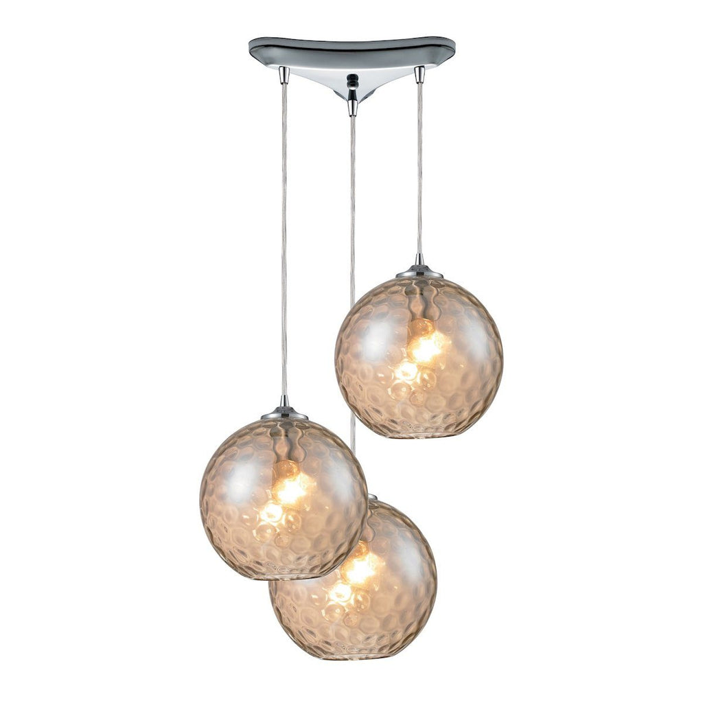 Watersphere 3 Light Pendant In Polished Chrome And Champagne Glass Ceiling Elk Lighting 
