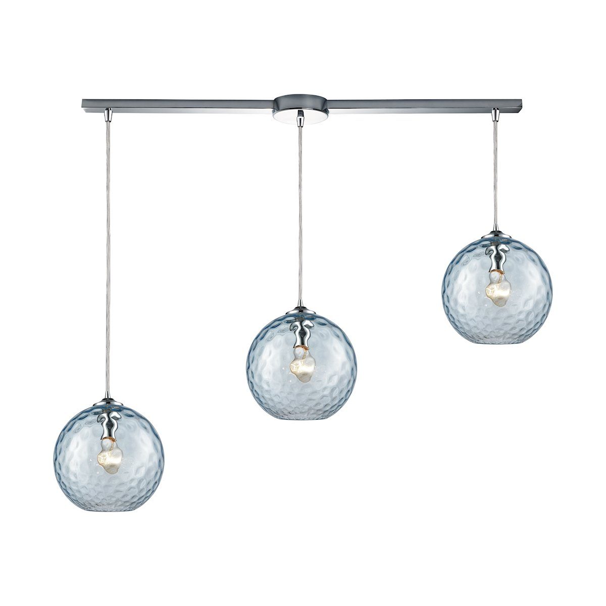 Watersphere 3 Light Linear Bar Fixture In Polished Chrome With Aqua Hammered Glass Ceiling Elk Lighting 