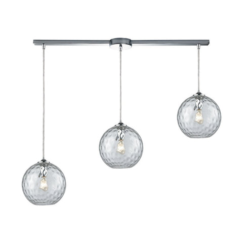 Watersphere 3 Light Linear Bar Fixture In Polished Chrome With Clear Hammered Glass Ceiling Elk Lighting 