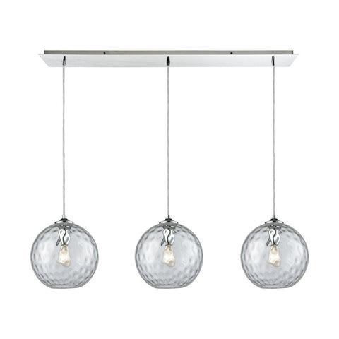 Watersphere 3 Light Linear Pan Fixture In Polished Chrome With Clear Hammered Glass Ceiling Elk Lighting 