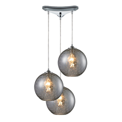Watersphere 3 Light Pendant In Polished Chrome And Smoke Glass Ceiling Elk Lighting 