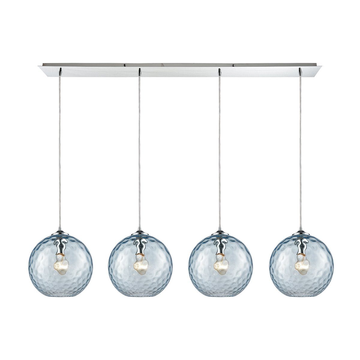 Watersphere 4 Light Linear Pan Fixture In Polished Chrome With Aqua Hammered Glass Ceiling Elk Lighting 