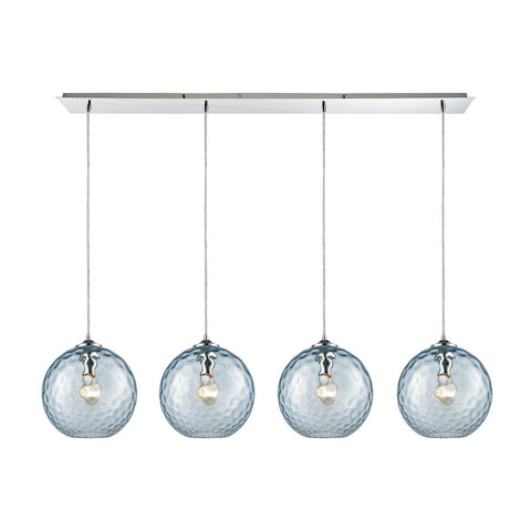 Watersphere 4 Light Linear Pan Fixture In Polished Chrome With Aqua Hammered Glass Ceiling Elk Lighting 