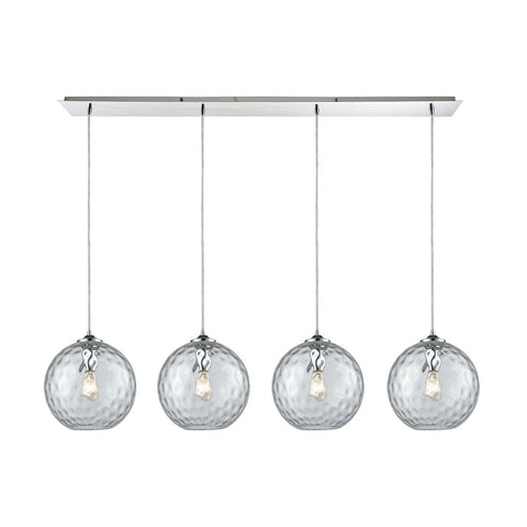 Watersphere 4 Light Linear Pan Fixture In Polished Chrome With Clear Hammered Glass Ceiling Elk Lighting 