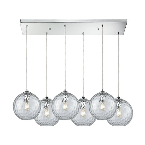 Watersphere 6 Light Rectangle Fixture In Polished Chrome With Clear Hammered Glass Ceiling Elk Lighting 