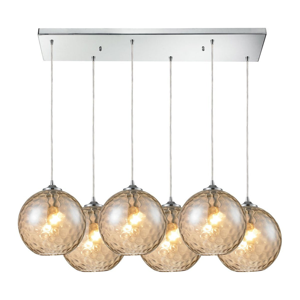 Watersphere 6 Light Pendant In Polished Chrome And Champagne Glass Ceiling Elk Lighting 