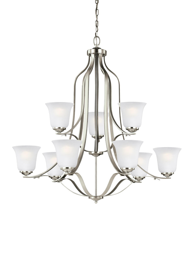 Emmons Nine Light LED Chandelier - Brushed Nickel Ceiling Sea Gull Lighting 