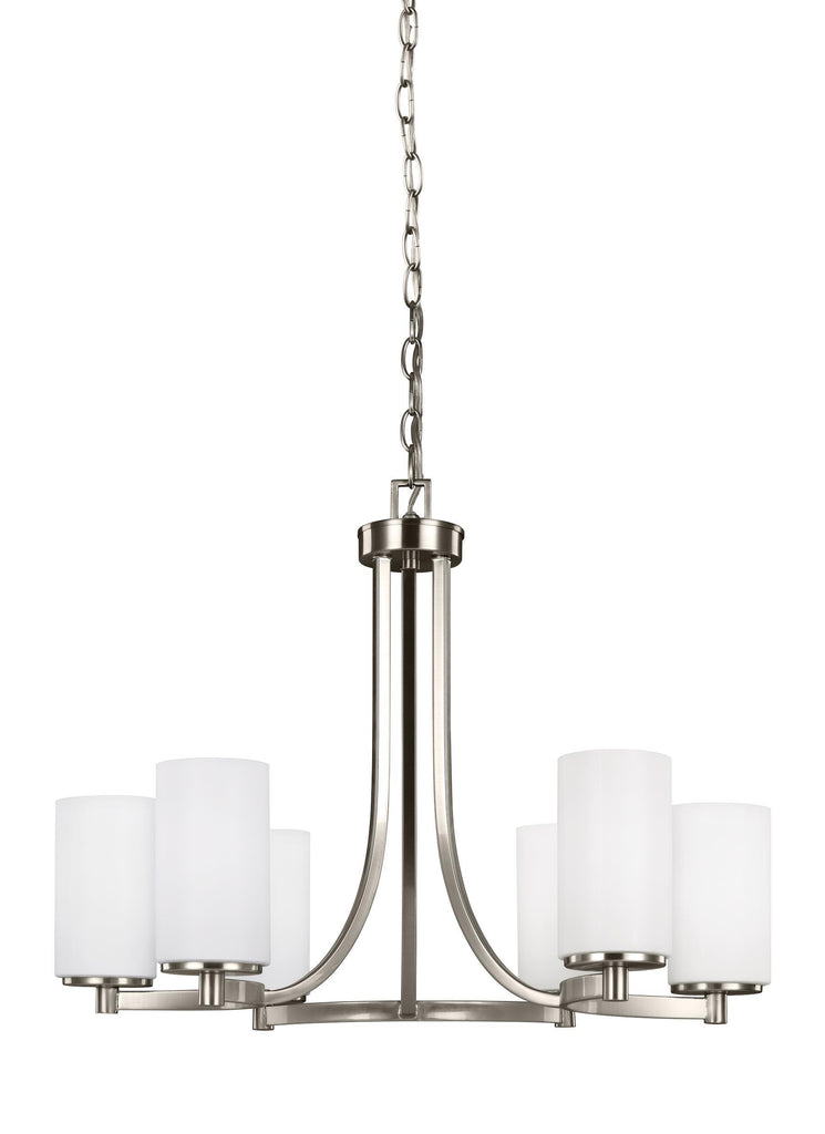 Hettinger Six Light LED Chandelier - Brushed Nickel Ceiling Sea Gull Lighting 