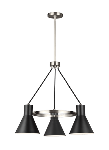 Towner Three Light Chandelier - Brushed Nickel / Black Ceiling Sea Gull Lighting 