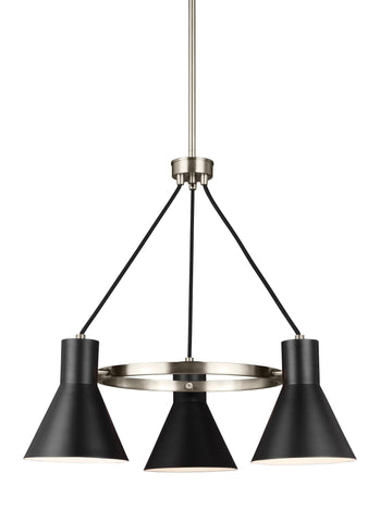 Towner Three Light LED Chandelier - Brushed Nickel / Black Ceiling Sea Gull Lighting 