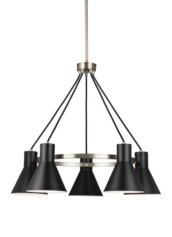 Towner Five Light LED Chandelier - Brushed Nickel / Black Ceiling Sea Gull Lighting 