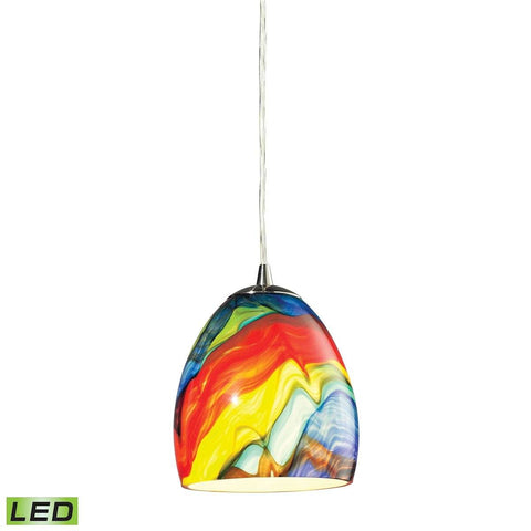 Colorwave LED Pendant In Satin Nickel And Rainbow Streak Glass Ceiling Elk Lighting 