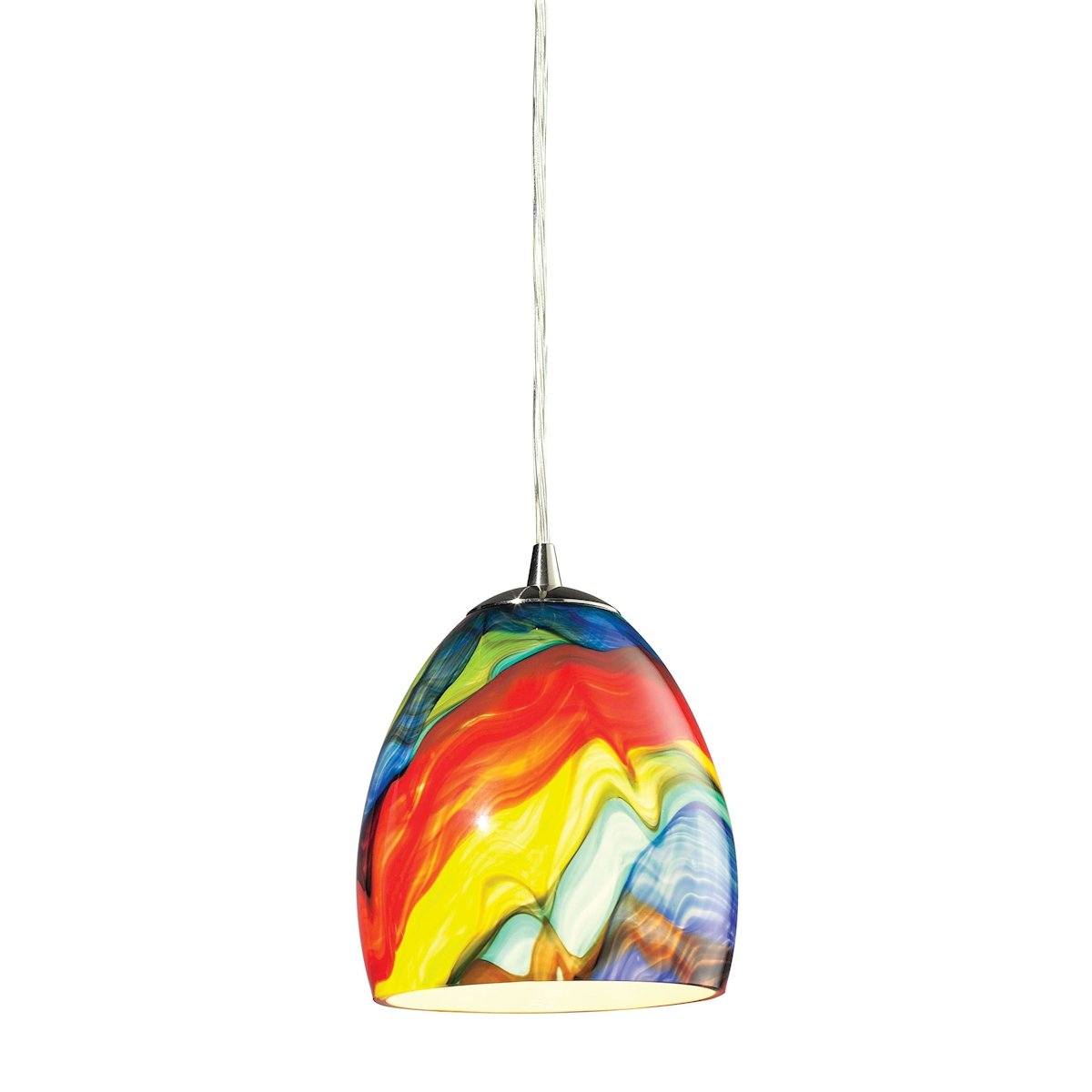 Colorwave Pendant In Satin Nickel And Rainbow Streak Glass Ceiling Elk Lighting 