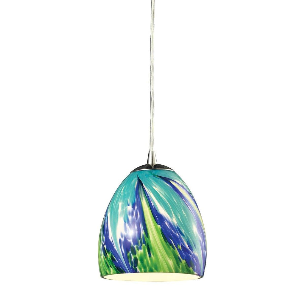 Colorwave Pendant In Satin Nickel And Tropics Glass Ceiling Elk Lighting 