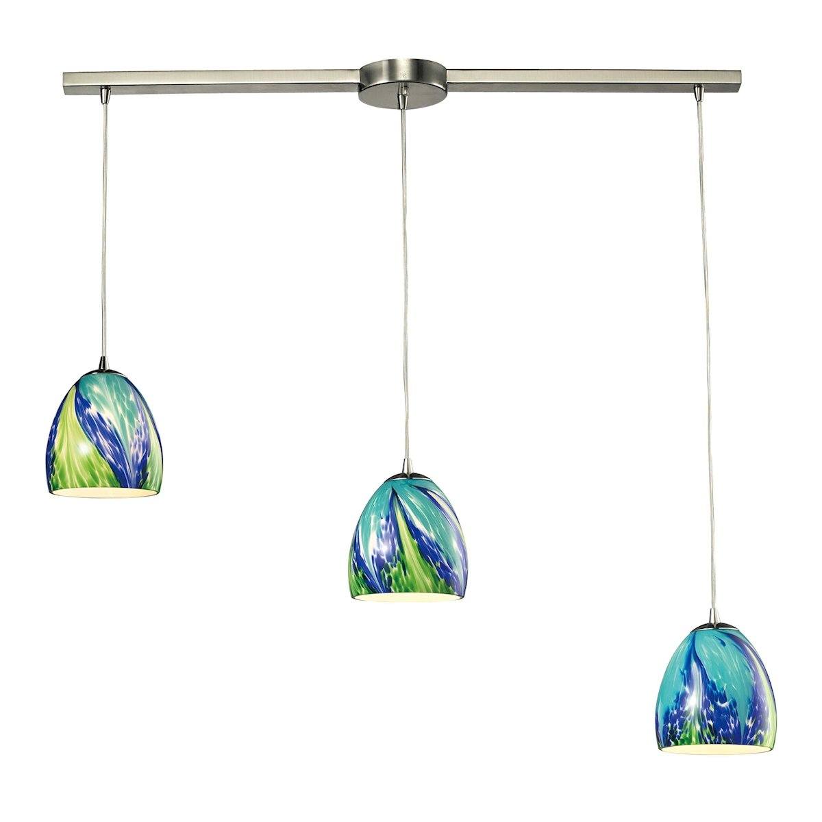 Colorwave 3 Light Pendant In Satin Nickel And Tropics Glass Ceiling Elk Lighting 
