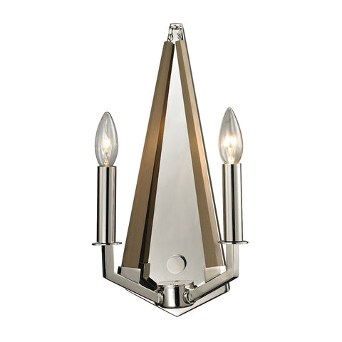 Madera 2 Light Sconce In Polished Nickel And Natural Wood Wall Sconce Elk Lighting 