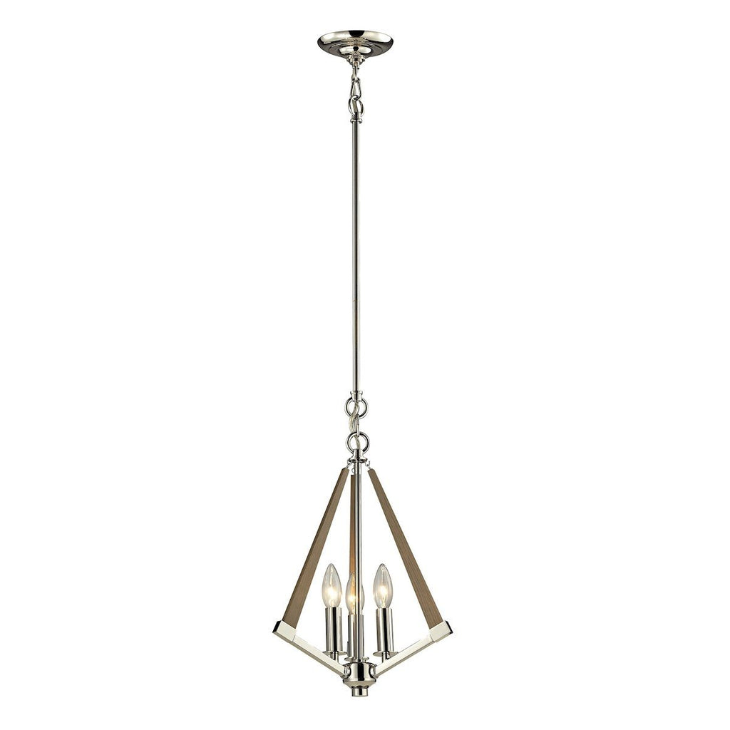 Madera 3 Light Pendant In Polished Nickel And Natural Wood Ceiling Elk Lighting 