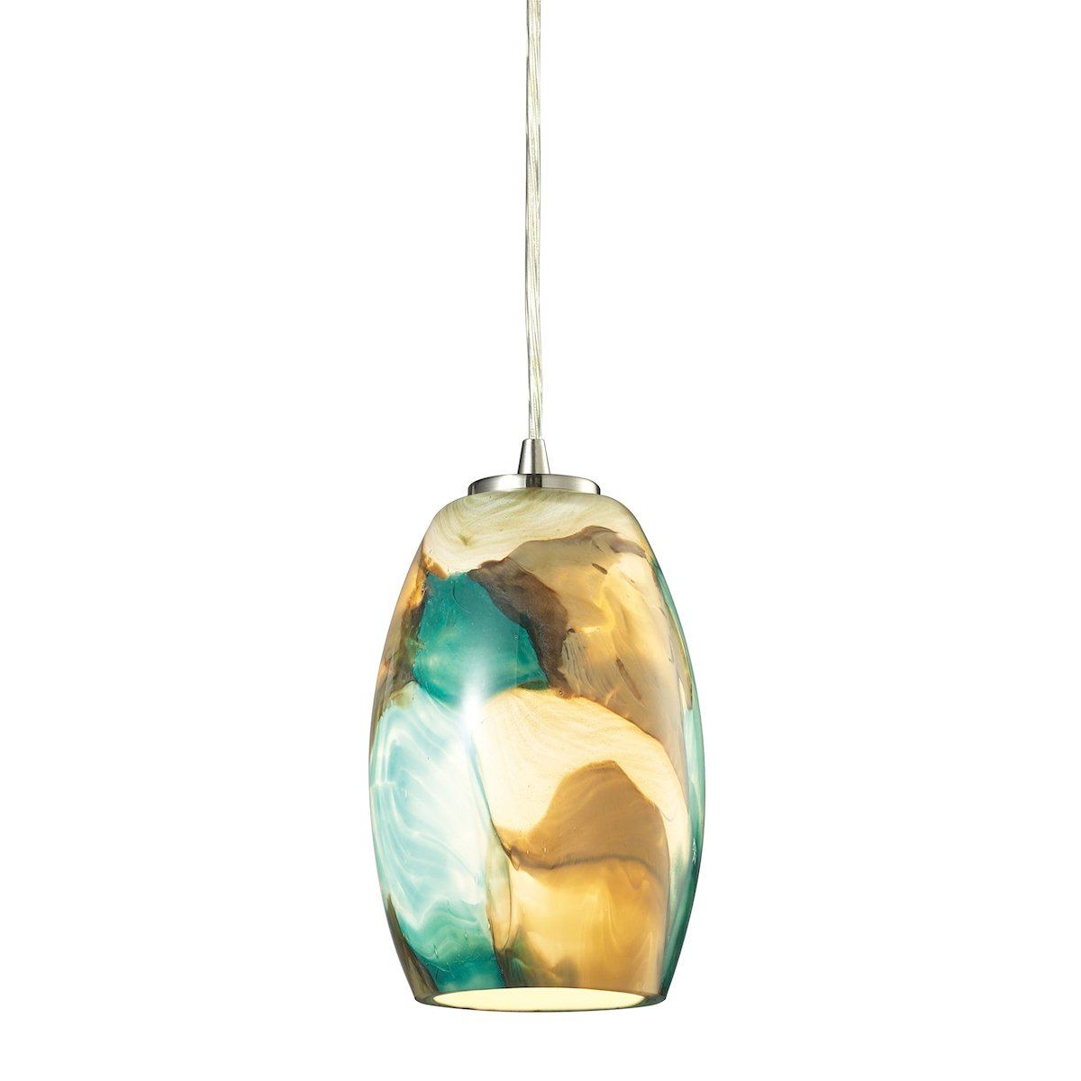 Surreal Pendant In Satin Nickel With Cream And Green Glass Ceiling Elk Lighting 