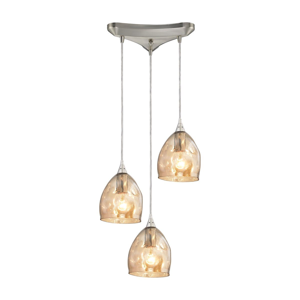 Niche 3 Light Pendant In Satin Nickel And Champagne Plated Glass Ceiling Elk Lighting 