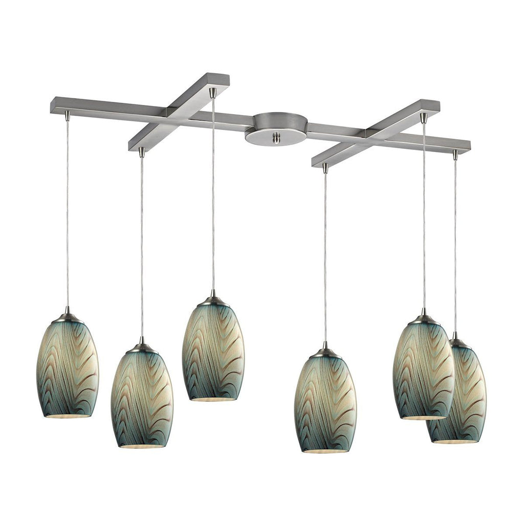 Tidewaters 6 Light Pendant In Satin Nickel And Seafoam Glass Ceiling Elk Lighting 