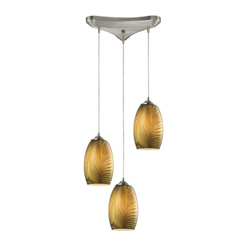 Tidewaters 3 Light Pendant In Satin Nickel And Amber Glass Ceiling Elk Lighting 