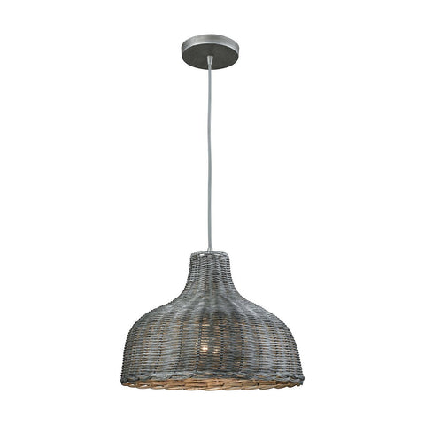 Pleasant Fields 1 Light Pendant With Graphite Hardware And Gray Wicker Shade Ceiling Elk Lighting 