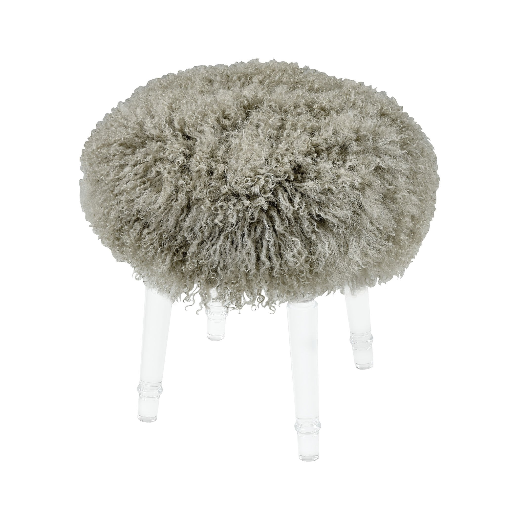 Best in Show Light Grey Genuine Fur Mohair Stool with Clear Acrylic Legs Furniture Dimond Home 