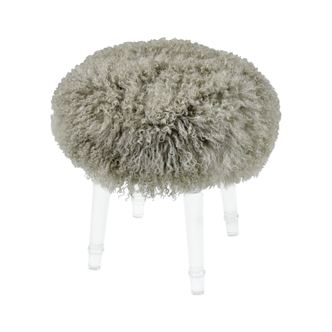 Best in Show Light Grey Genuine Fur Mohair Stool with Clear Acrylic Legs