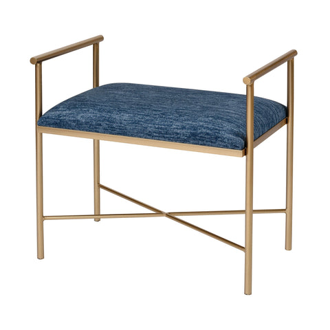 Blue Grand Bench in Navy Blue Chenille and Gold Furniture ELK Home 