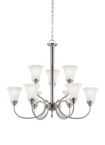 Holman Nine Light Chandelier - Brushed Nickel Ceiling Sea Gull Lighting 