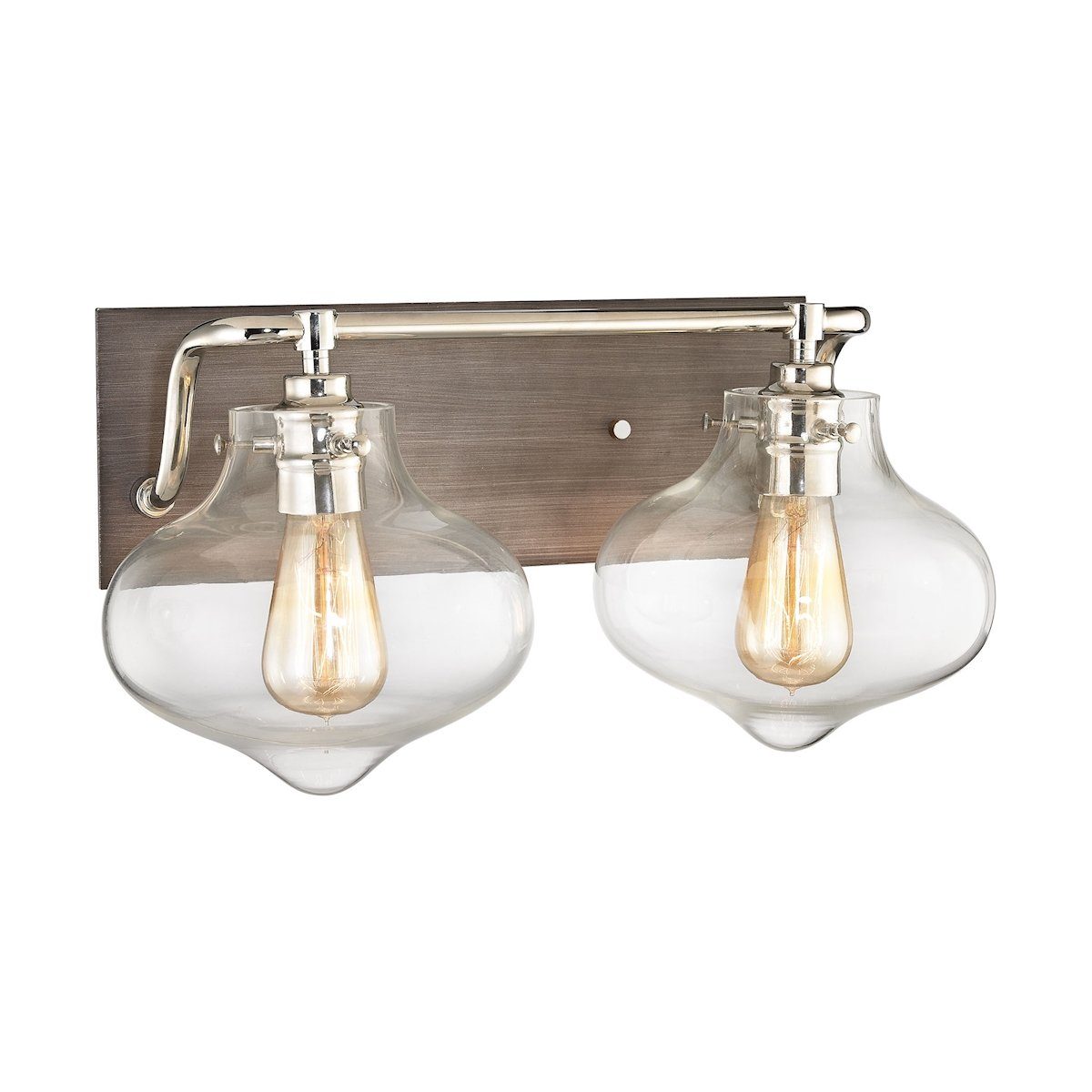 Kelsey 2 Light Vanity In Weathered Zinc With Polished Nickel Accents Wall Elk Lighting 