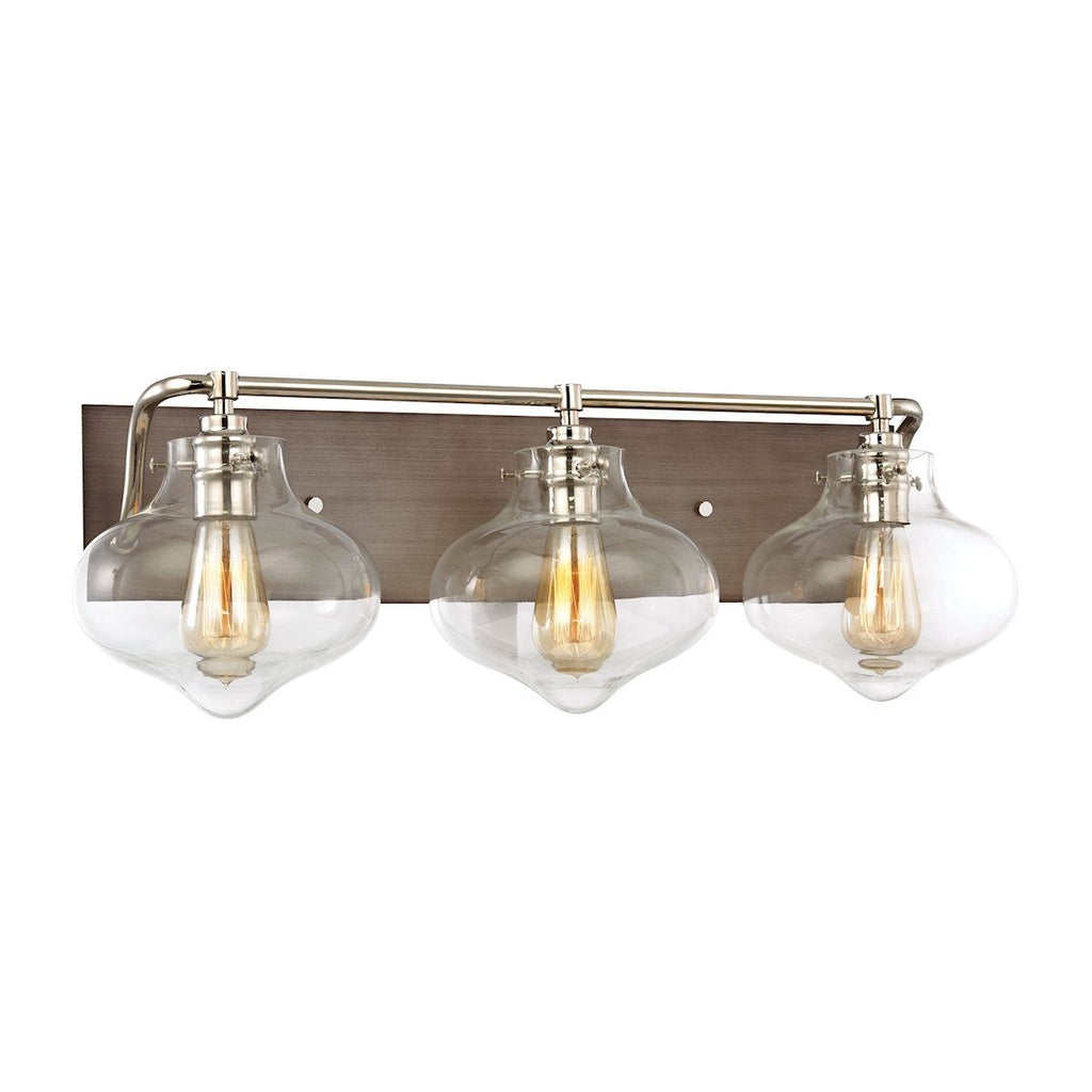 Kelsey 3 Light Vanity In Weathered Zinc With Polished Nickel Accents Wall Elk Lighting 