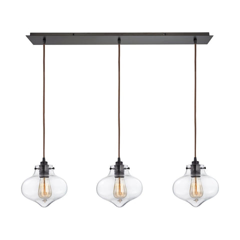 Kelsey 3 Light Pendant In Oil Rubbed Bronze And Clear Glass Ceiling Elk Lighting 