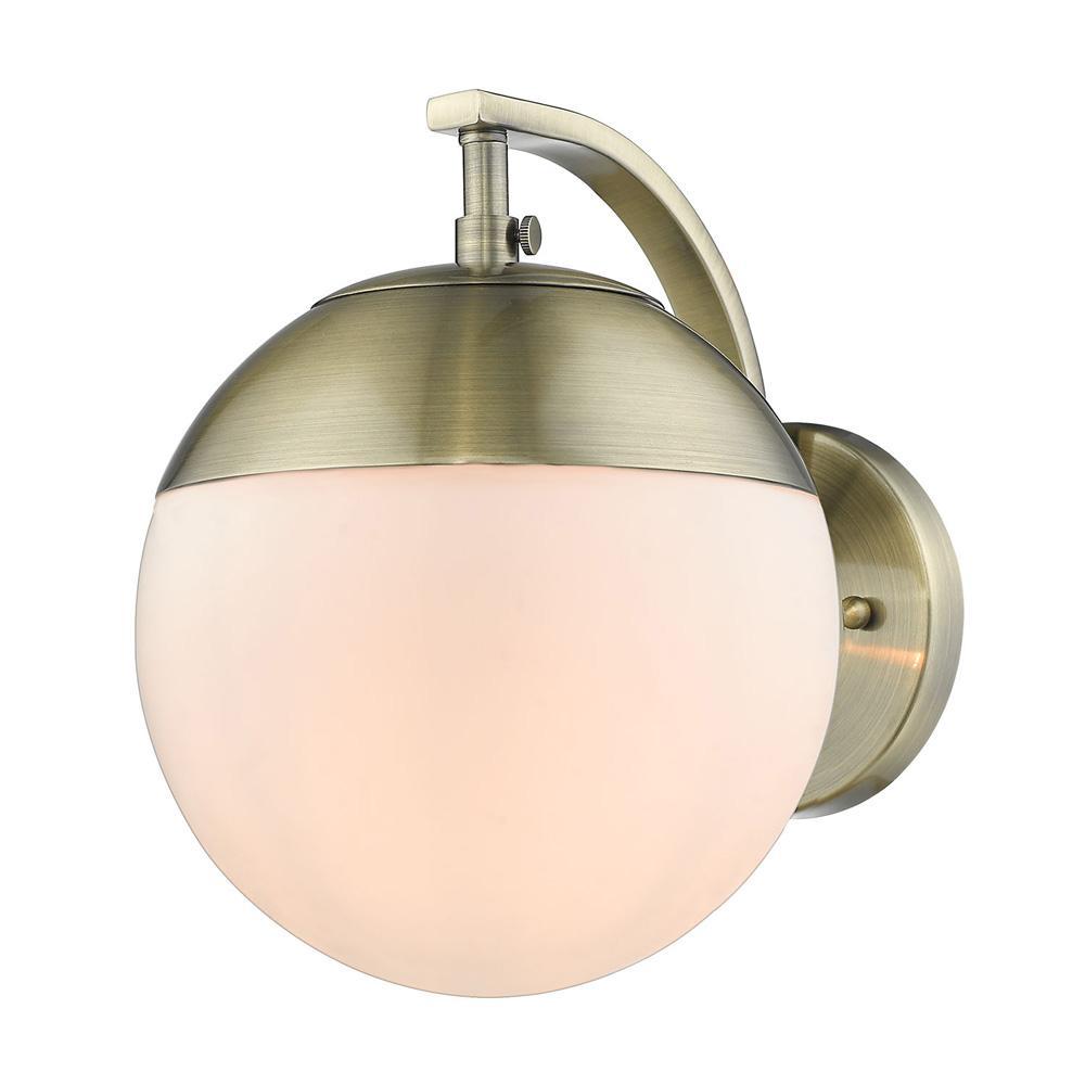 Dixon Sconce in Aged Brass with Opal Glass and Aged Brass Cap Wall Golden Lighting 