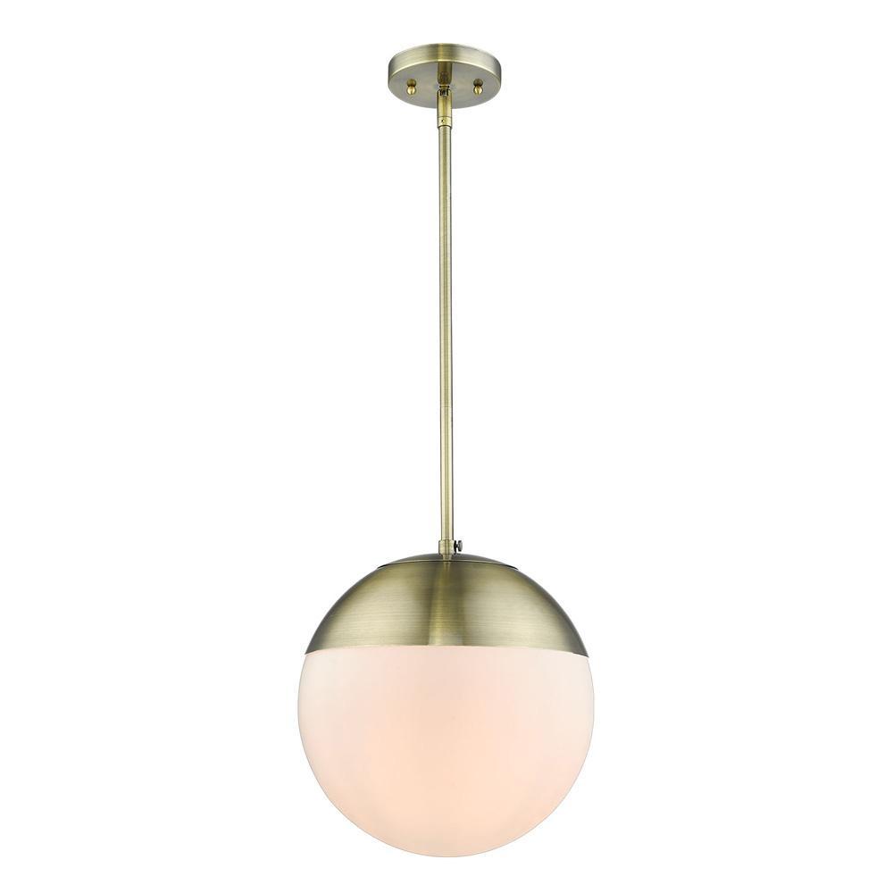 Dixon Pendant in Aged Brass with Opal Glass and Aged Brass Cap Ceiling Golden Lighting 