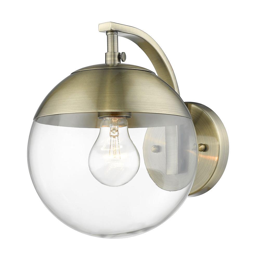 Dixon Sconce in Aged Brass with Clear Glass and Aged Brass Cap Wall Golden Lighting 