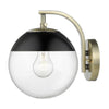 Dixon Sconce in Aged Brass with Clear Glass and Black Cap Wall Golden Lighting 