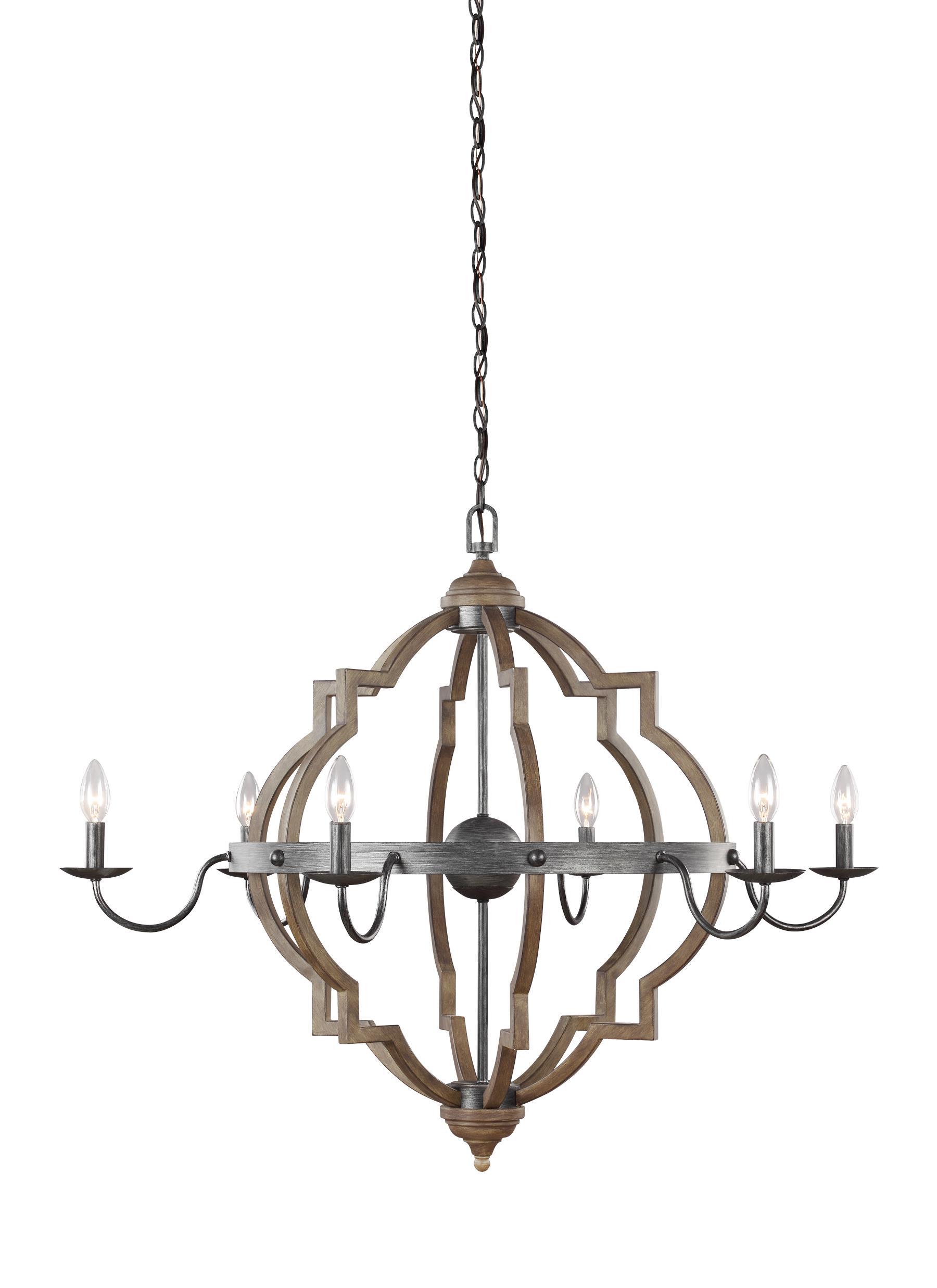 Socorro Six Light Chandelier - Stardust / Cerused Oak Ceiling Sea Gull Lighting 