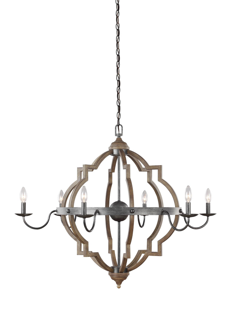 Socorro Six Light Chandelier - Stardust / Cerused Oak Ceiling Sea Gull Lighting 