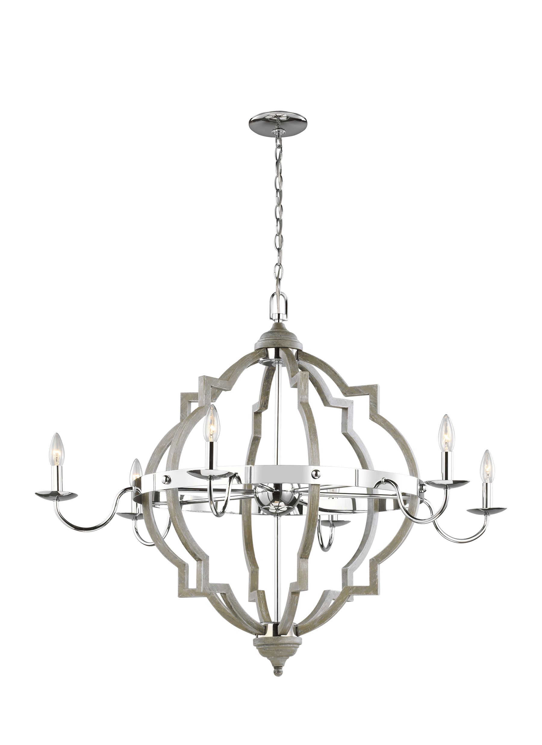 Socorro Six Light Chandelier - Washed Pine / Chrome Ceiling Sea Gull Lighting 