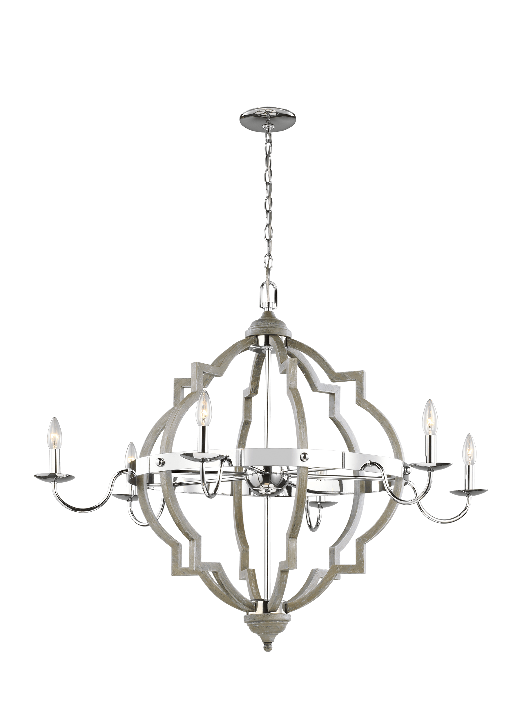 Socorro Six Light LED Chandelier - Washed Pine / Chrome Ceiling Sea Gull Lighting 