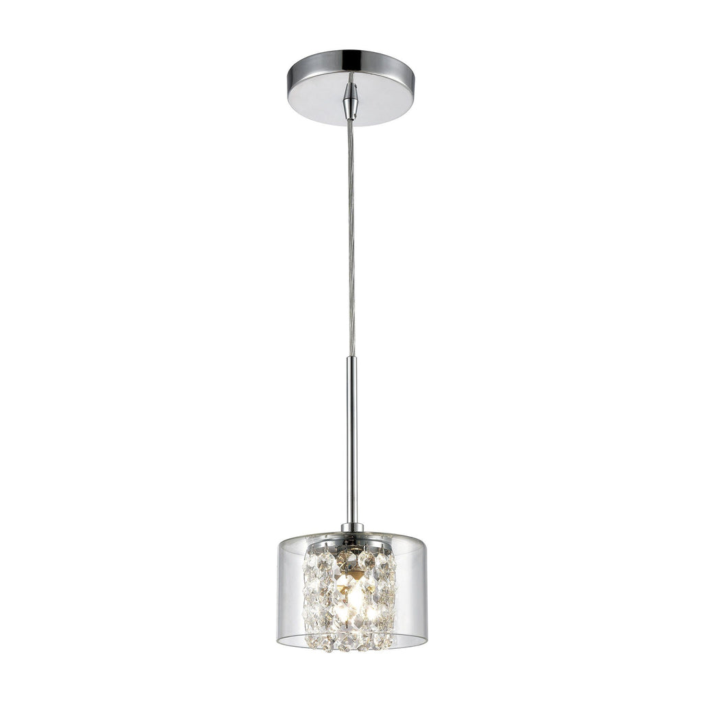 Springvale 1-Light Mini Pendant in Polished Chrome with Clear Glass and Crystal Ceiling Elk Lighting 