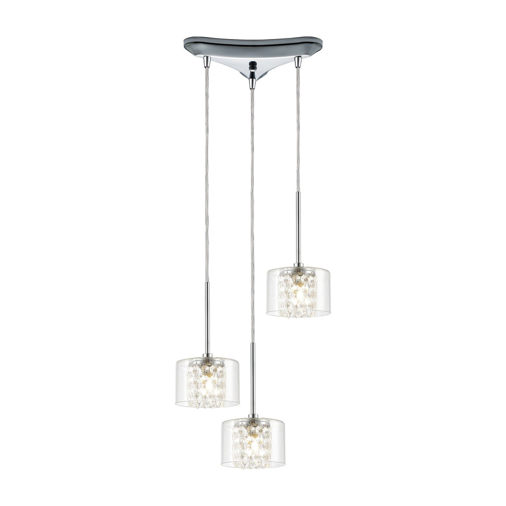 Springvale 3-Light Pendant in Polished Chrome with Clear Glass and Crystal Ceiling Elk Lighting 