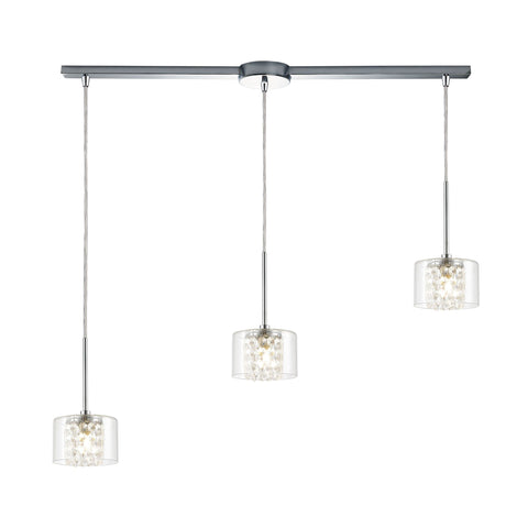 Springvale 3-Light Pendant in Polished Chrome with Clear Glass and Crystal Ceiling Elk Lighting 