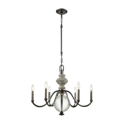 Neo Classica 6 Light Chandelier In Aged Black Nickel With Weathered Birch Finished Wood And Clear Crystal Ball Chandelier Elk Lighting 