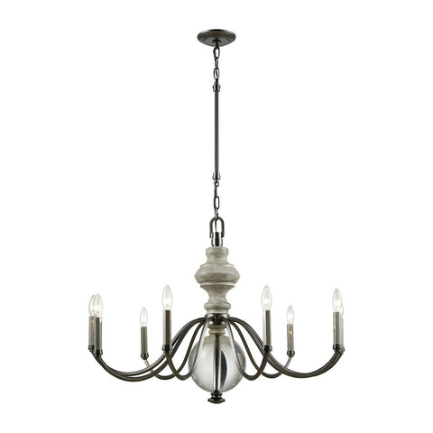 Neo Classica 9 Light Chandelier In Aged Black Nickel With Weathered Birch Finished Wood And Clear Crystal Ball Chandelier Elk Lighting 
