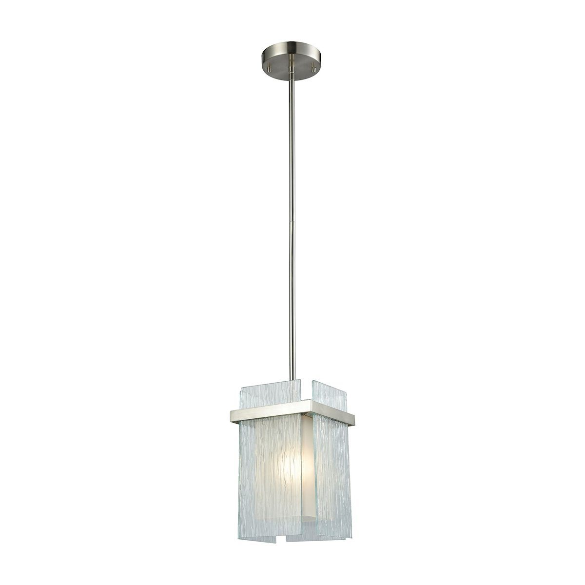 Vellis Pendant In Satin Nickel With Frosted Glass And Textured Glass Panels Ceiling Elk Lighting 